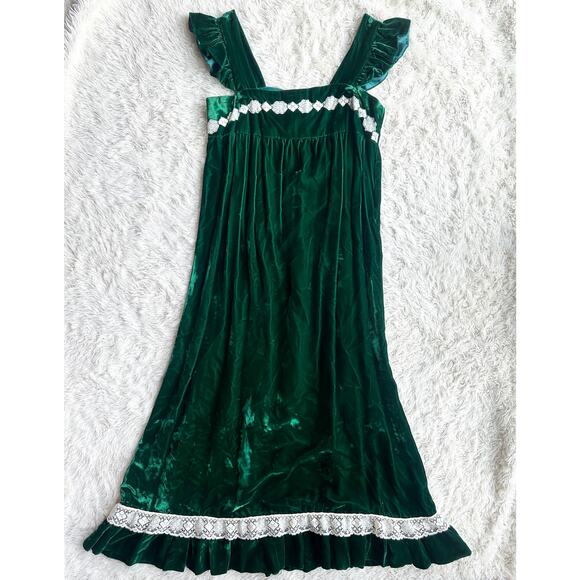 Vintage 60's Deep Emerald Velvet Empire Waist Dress - Picture 1 of 16
